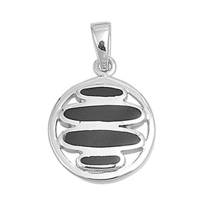 Circle Repeating Oval Pendant Black Simulated Onyx .925 Sterling Silver Charm