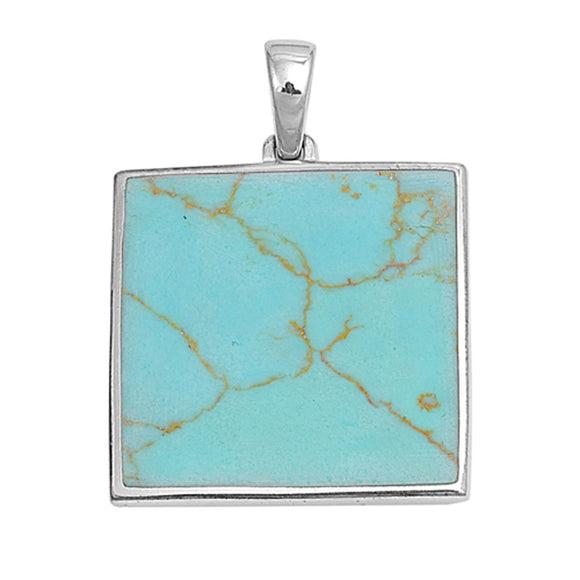 Bold Square Pendant Simulated Turquoise .925 Sterling Silver Simple Charm