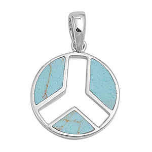 Modern Cutout Peace Sign Pendant Simulated Turquoise .925 Sterling Silver Charm