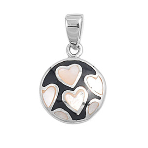 Sterling Silver Cute Multiple Heart Pendant Simulated Mother of Pearl Charm