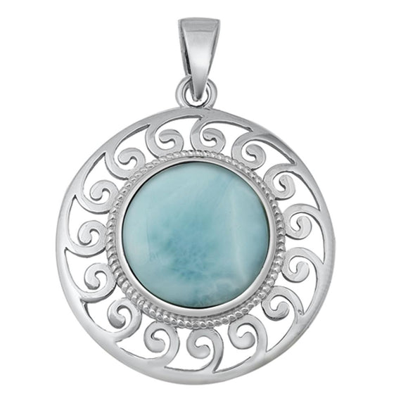 Sterling Silver Larimar Spiral Sun Pendant Filigree Swirl Halo Elegant Charm 925