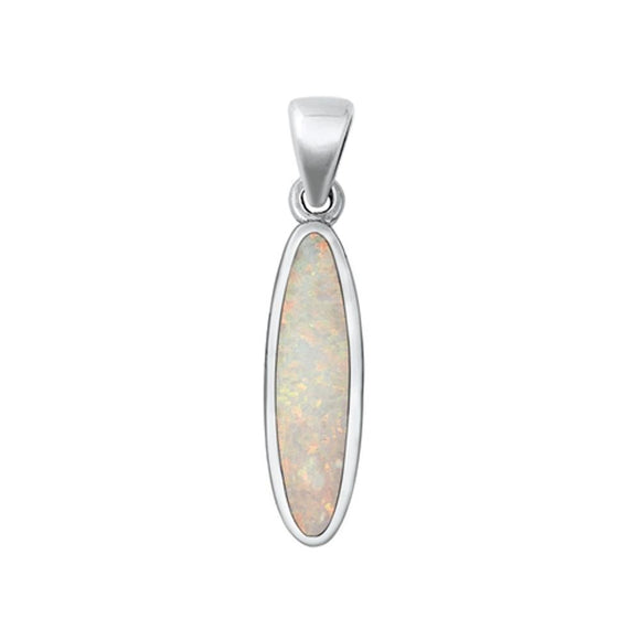 Sterling Silver Polished White Synthetic Opal Oval Pendant Classic Charm 925 New