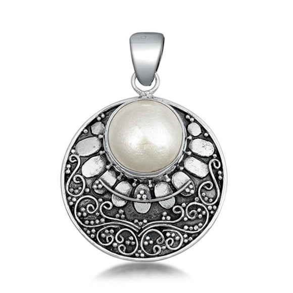 Sterling Silver Unique Freshwater Pearl Bali Pendant Vintage Fashion Charm 925