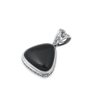 Sterling Silver Classic Black Agate Pendant Cute Vintage Geometric Charm 925 New