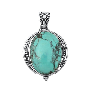 Sterling Silver Cute Turquoise Bali Pendant Unique Vintage Fashion Charm 925 New