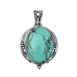 Sterling Silver Cute Turquoise Bali Pendant Unique Vintage Fashion Charm 925 New