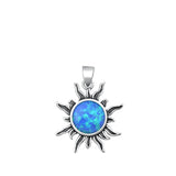 Unique Blue Opal Oxidized Sun Pendant Sterling Silver Celestrial Charm 925 New