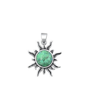 Beautiful Oxidized Flaming Sun Turquoise Sterling Silver Celestial Pendant 925