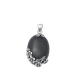 Sterling Silver Beautiful Black Agate Pendant Vintage Flower Ornage Charm 925