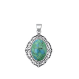 Sterling Silver Polished Turquoise Pendant Vintage Victorian Fashion Charm 925