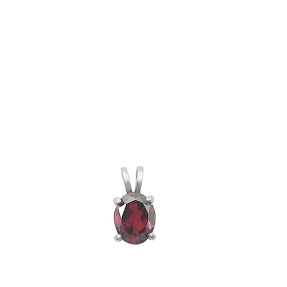 Sterling Silver Fashion Garnet CZ Pendant Simple Solitaire Charm .925 New