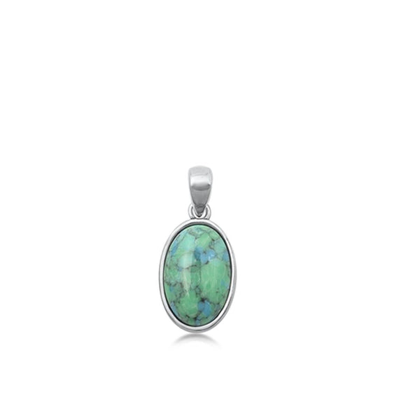 Sterling Silver Fashion Turquoise Pendant Polished Oval Charm 925 New