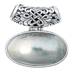 Sterling Silver Unique Mother of Pearl Celtic Pendant Polished Charm 925 New