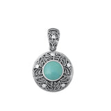 Sterling Silver Polished Turquoise Pendant Oxidized Fashion Charm 925 New