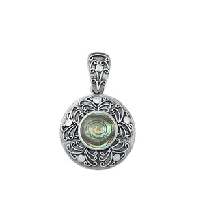 Sterling Silver Polished Abalone Pendant Oxidized Fashion Charm 925 New