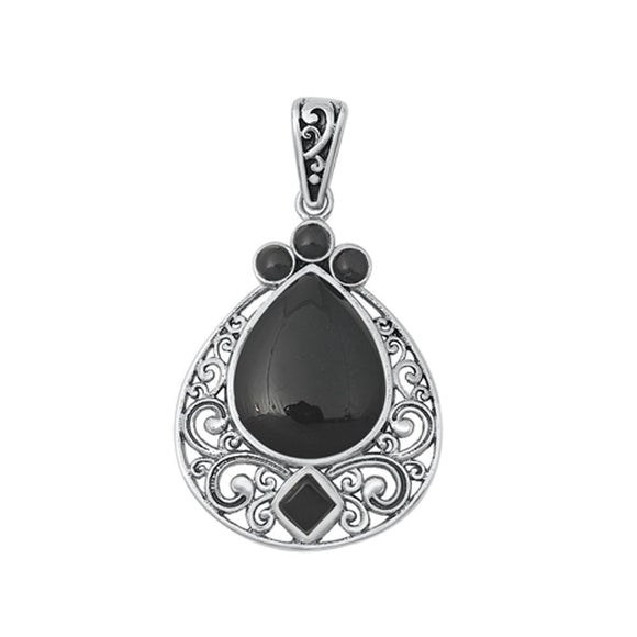 Sterling Silver Wholesale Black Agate Filigree Pendant Vintage Charm 925 New