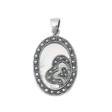 Sterling Silver Fashion Mother of Pearl Bali Heart Pendant Marcasite Charm 925