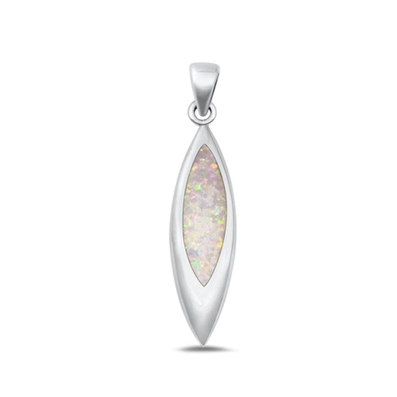 Sterling Silver Polished White Synthetic Opal Pendant High Polished Charm .925