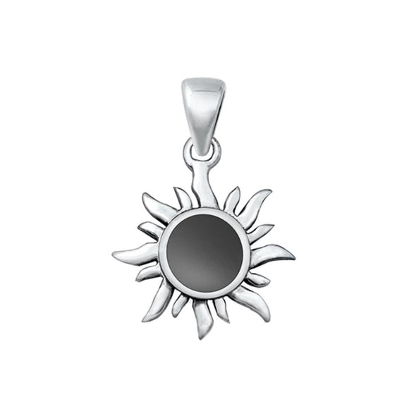 Sterling Silver High Polished Black Agate Sun Pendant Sunrise Charm 925 New