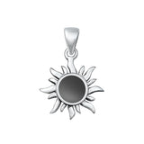 Sterling Silver High Polished Black Agate Sun Pendant Sunrise Charm 925 New