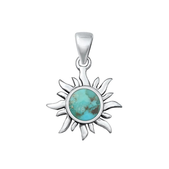 Sterling Silver High Polished Turquoise Sun Pendant Sunshine Charm 925 New