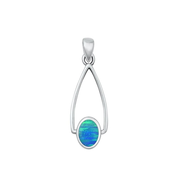 Sterling Silver Unique Blue Synthetic Opal Pendant High Polished Charm 925 New