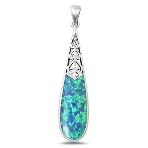 Sterling Silver Polished Blue Synthetic Opal Pendant High Polished Charm 925 New