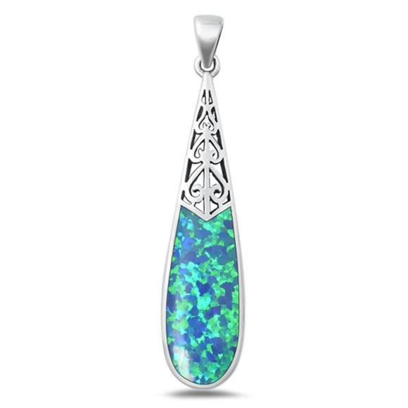 Sterling Silver Polished Blue Synthetic Opal Pendant High Polished Charm 925 New