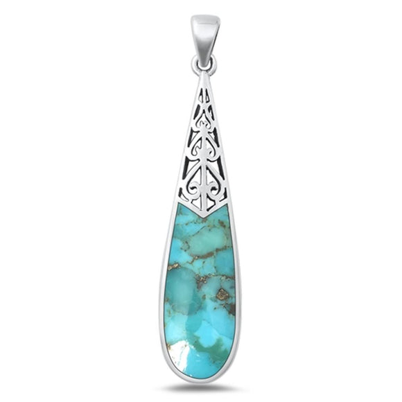 Sterling Silver Beautiful Turquoise Pendant High Polished Charm .925 New