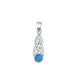 Sterling Silver Cute Blue Synthetic Opal Celtic Pendant Knot Charm 925 New