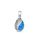 Sterling Silver Classic Blue Synthetic Opal Pendant Filigree Charm .925 New