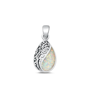 Sterling Silver Fashion White Synthetic Opal Pendant Filigree Charm .925 New