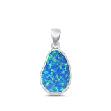 Sterling Silver High Polished Pear Blue Lab Opal Pendant Fashion Charm .925 New