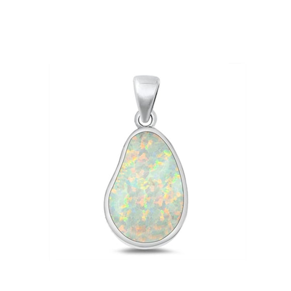 Sterling Silver Beautiful High Polished White Lab Opal Pendant .925 New Charm