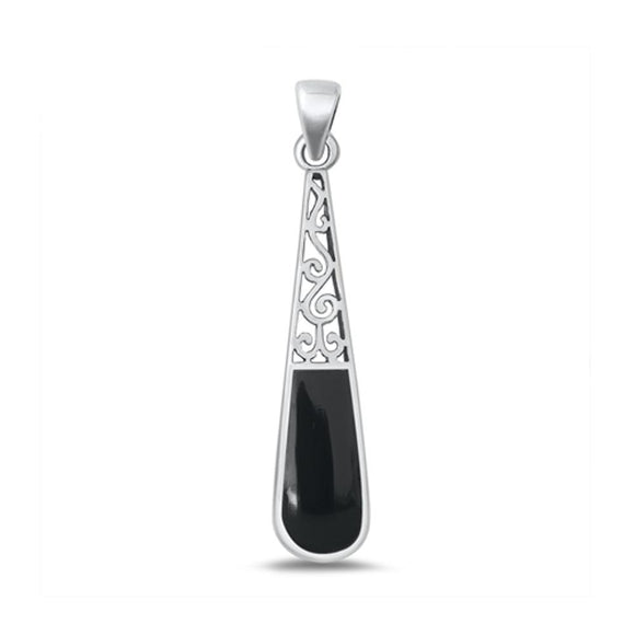 Sterling Silver Unique Black Agate Pendant High Polished Fashion Charm .925 New