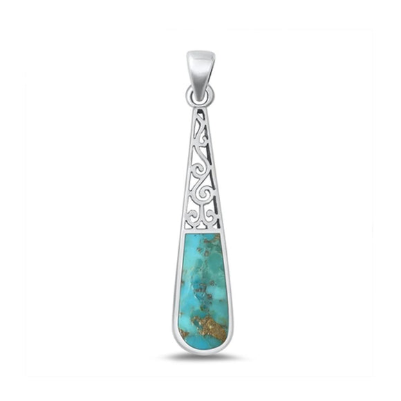 Sterling Silver Unique Fashion Turquoise Pendant High Polished Charm .925 New