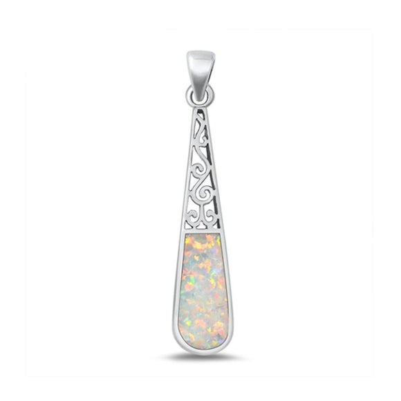 Sterling Silver Fashion White Synthetic Opal Pendant High Polished Charm 925 New