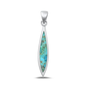 Sterling Silver Fashion Classy Pointy Oval Turquoise Pendant  .925 New Charm