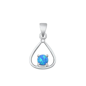 Sterling Silver Fashion Blue Synthetic Opal Pendant Polished Charm 925 New