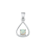 Sterling Silver Classic White Synthetic Opal Pendant Polished Charm 925 New