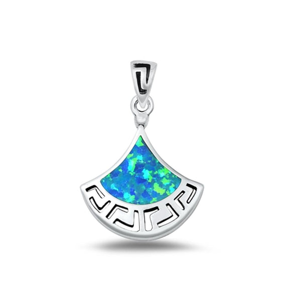 Sterling Silver Wholesale Blue Synthetic Opal Pendant Greek Key Charm .925 New