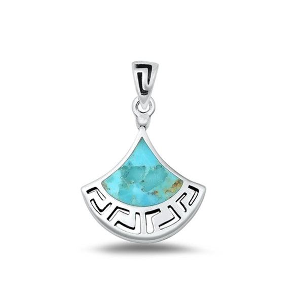 Sterling Silver Cute Turquoise Pendant High Polished Greek Key Charm .925 New