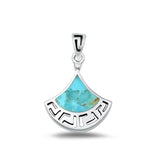 Sterling Silver Cute Turquoise Pendant High Polished Greek Key Charm .925 New