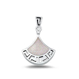 Sterling Silver Cute White Synthetic Opal Pendant Greek Key Charm .925 New