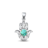 Sterling Silver Unique Hamsa Turquoise Pendant Swirl Filigree Charm 925 New