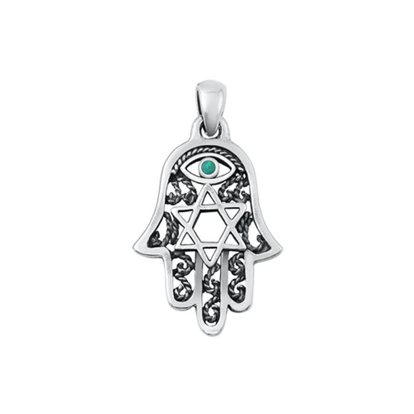 Sterling Silver Turquoise Evil Eye Hamsa Star Of David Pendant .925 New Charm