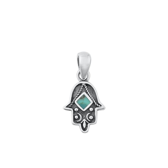 Sterling Silver Wholesale Turquoise Hamsa Pendant Cute Oxidized Charm .925 New