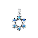 Sterling Silver Polished Blue Synthetic Opal Pendant Star of David Charm 925 New