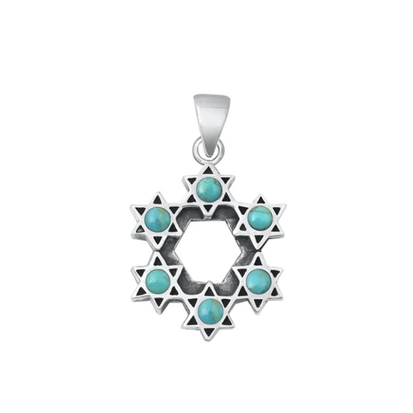 Sterling Silver Turquoise Jewish Star Of David Pendant Oxidized Charm .925 New