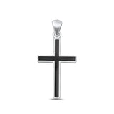 Sterling Silver Classic Black Agate Cross Pendant Christian Faith Charm .925 New